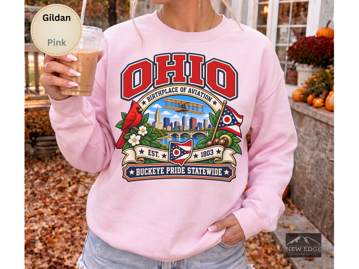 Ohio Aviation Heritage Sweatshirt, Vintage Buckeye State Pride Gildan 18000, Wright Flyer Columbus Skyline Cardinal