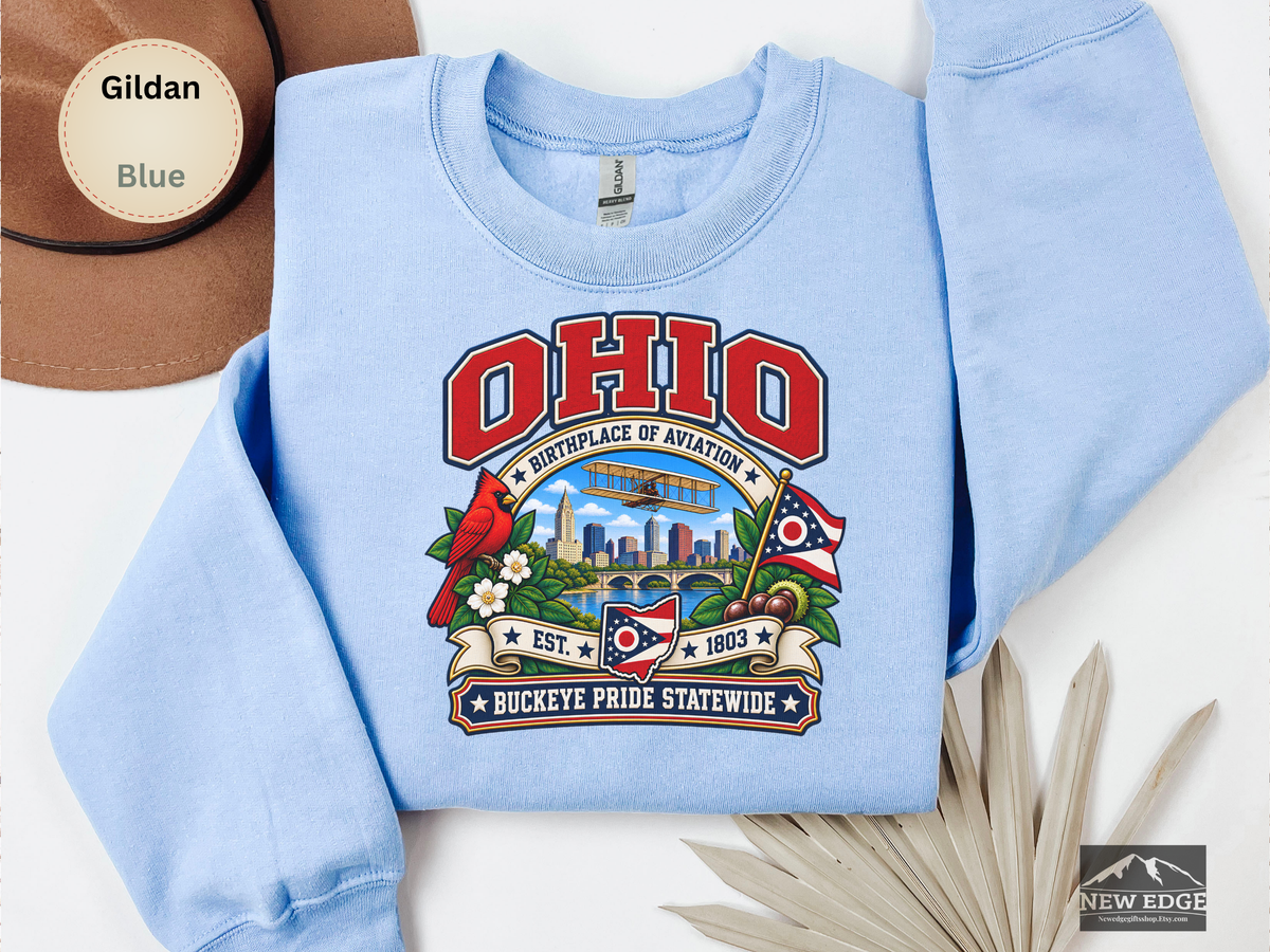 Ohio Aviation Heritage Sweatshirt, Vintage Buckeye State Pride Gildan 18000, Wright Flyer Columbus Skyline Cardinal