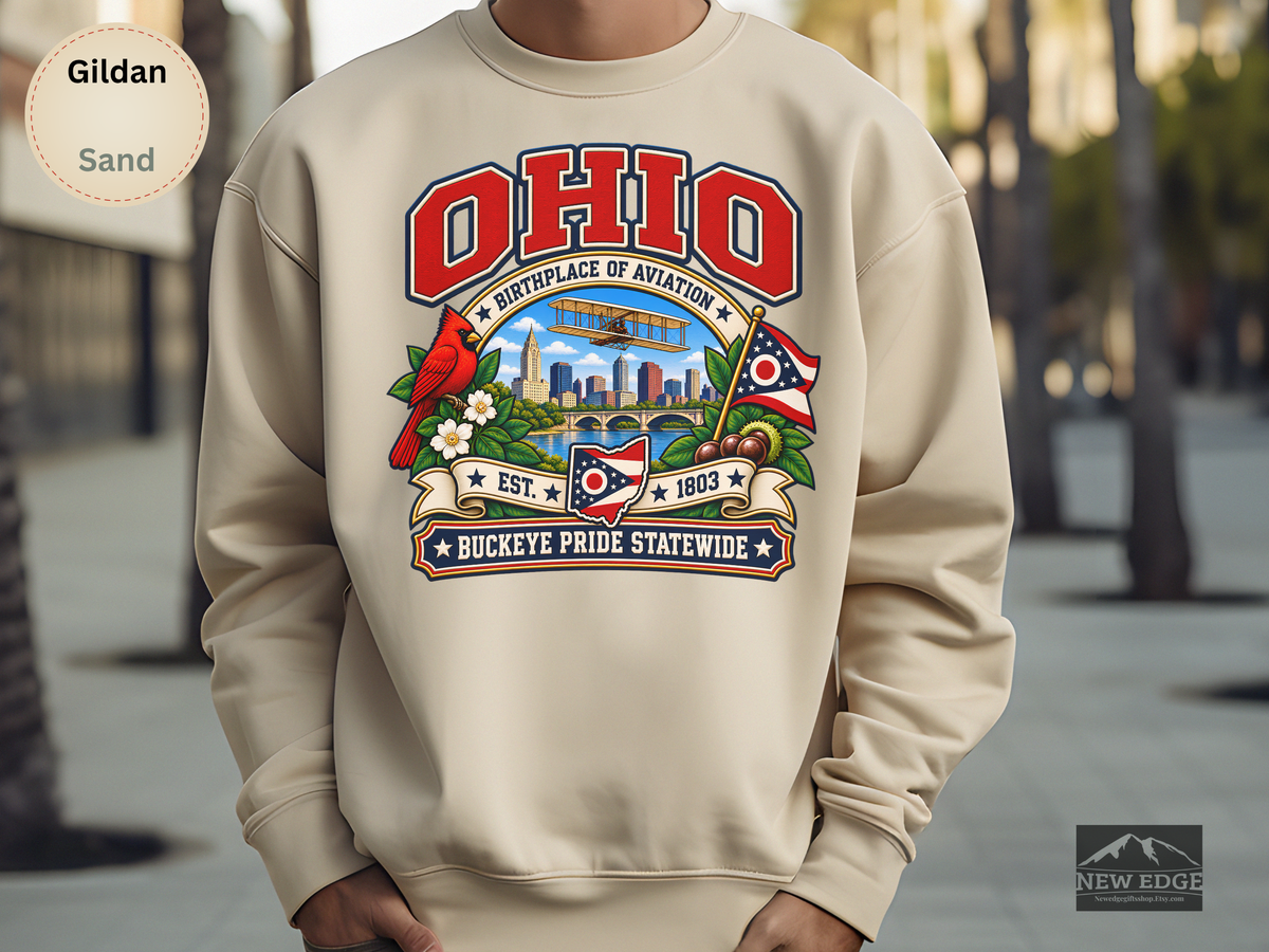 Ohio Aviation Heritage Sweatshirt, Vintage Buckeye State Pride Gildan 18000, Wright Flyer Columbus Skyline Cardinal