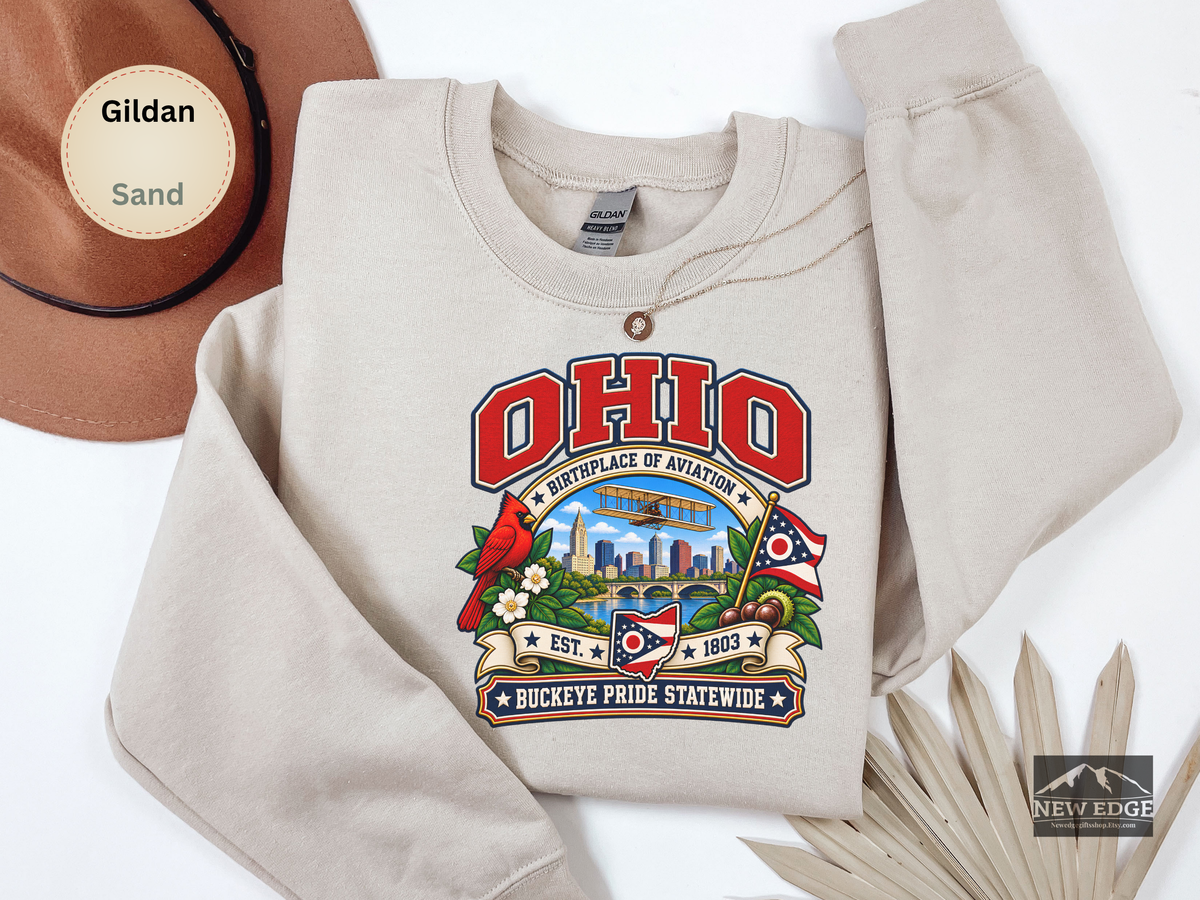 Ohio Aviation Heritage Sweatshirt, Vintage Buckeye State Pride Gildan 18000, Wright Flyer Columbus Skyline Cardinal