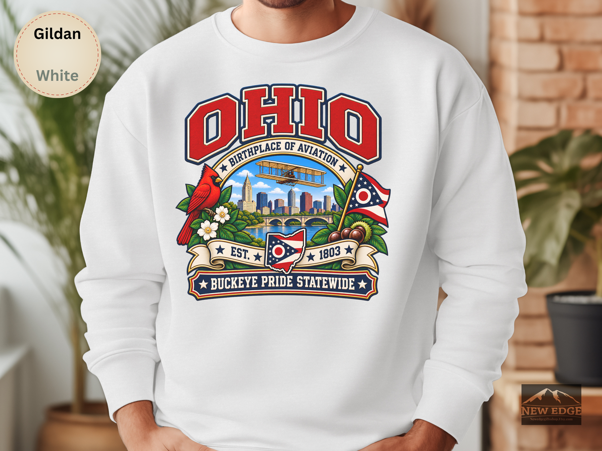 Ohio Aviation Heritage Sweatshirt, Vintage Buckeye State Pride Gildan 18000, Wright Flyer Columbus Skyline Cardinal