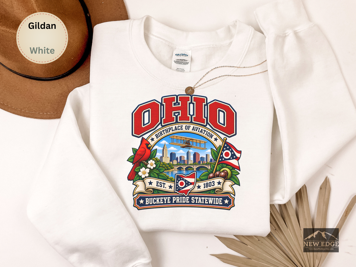 Ohio Aviation Heritage Sweatshirt, Vintage Buckeye State Pride Gildan 18000, Wright Flyer Columbus Skyline Cardinal