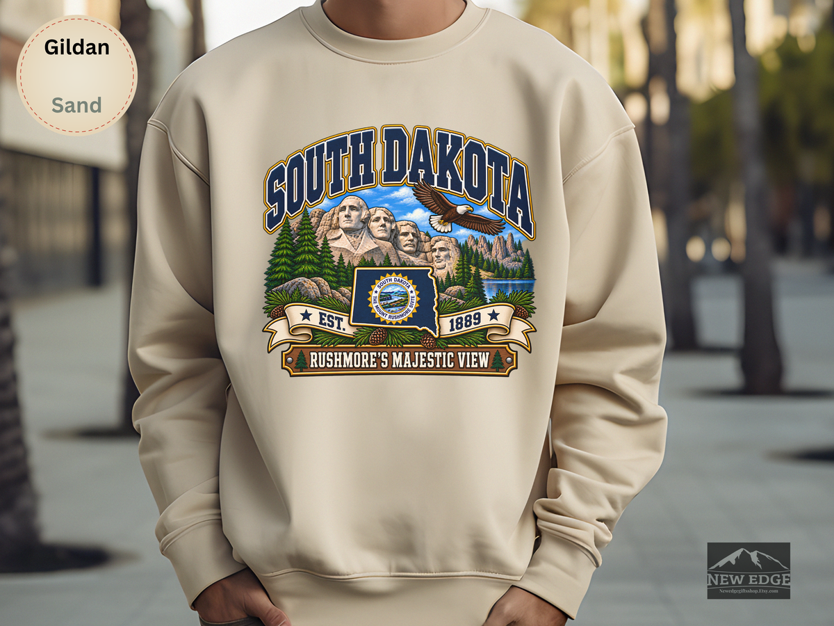 North Dakota Prairie Sweatshirt, Legendary Badlands Bison Wheat Fields Vintage State Pride Gildan 18000 Crewneck