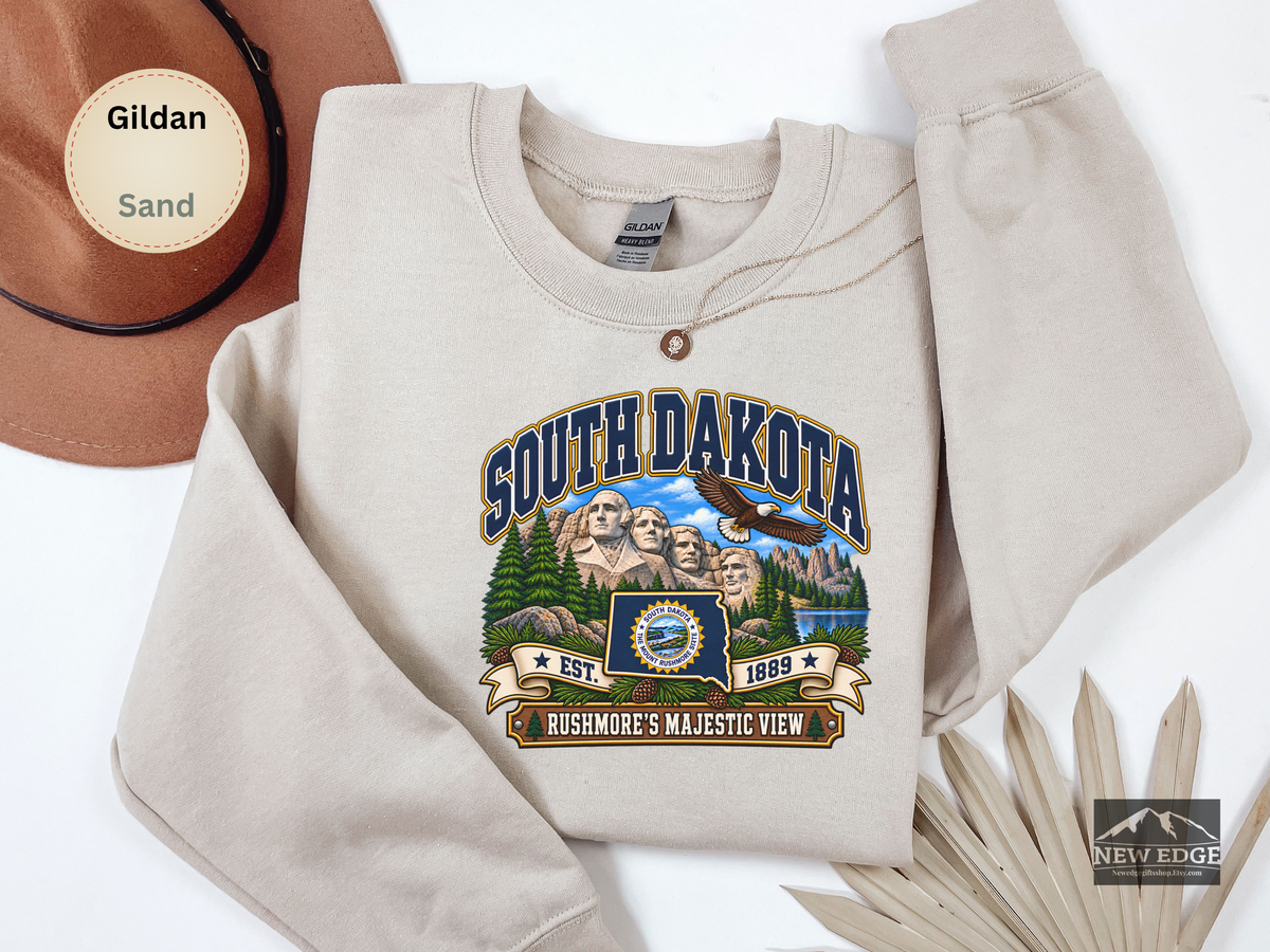 North Dakota Prairie Sweatshirt, Legendary Badlands Bison Wheat Fields Vintage State Pride Gildan 18000 Crewneck