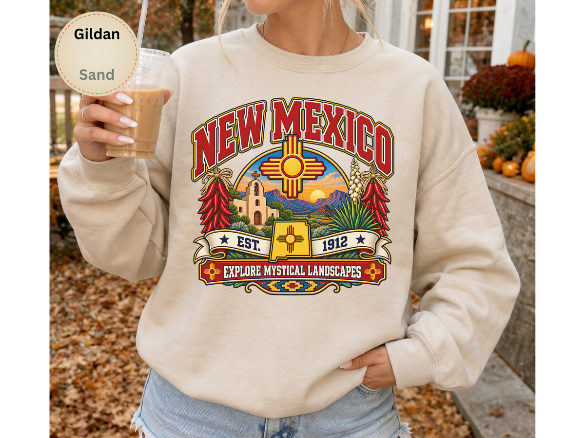 New Mexico Desert Landscape Sweatshirt, Explore Mystical Landscapes Vintage Southwest Gildan 18000 Crewneck