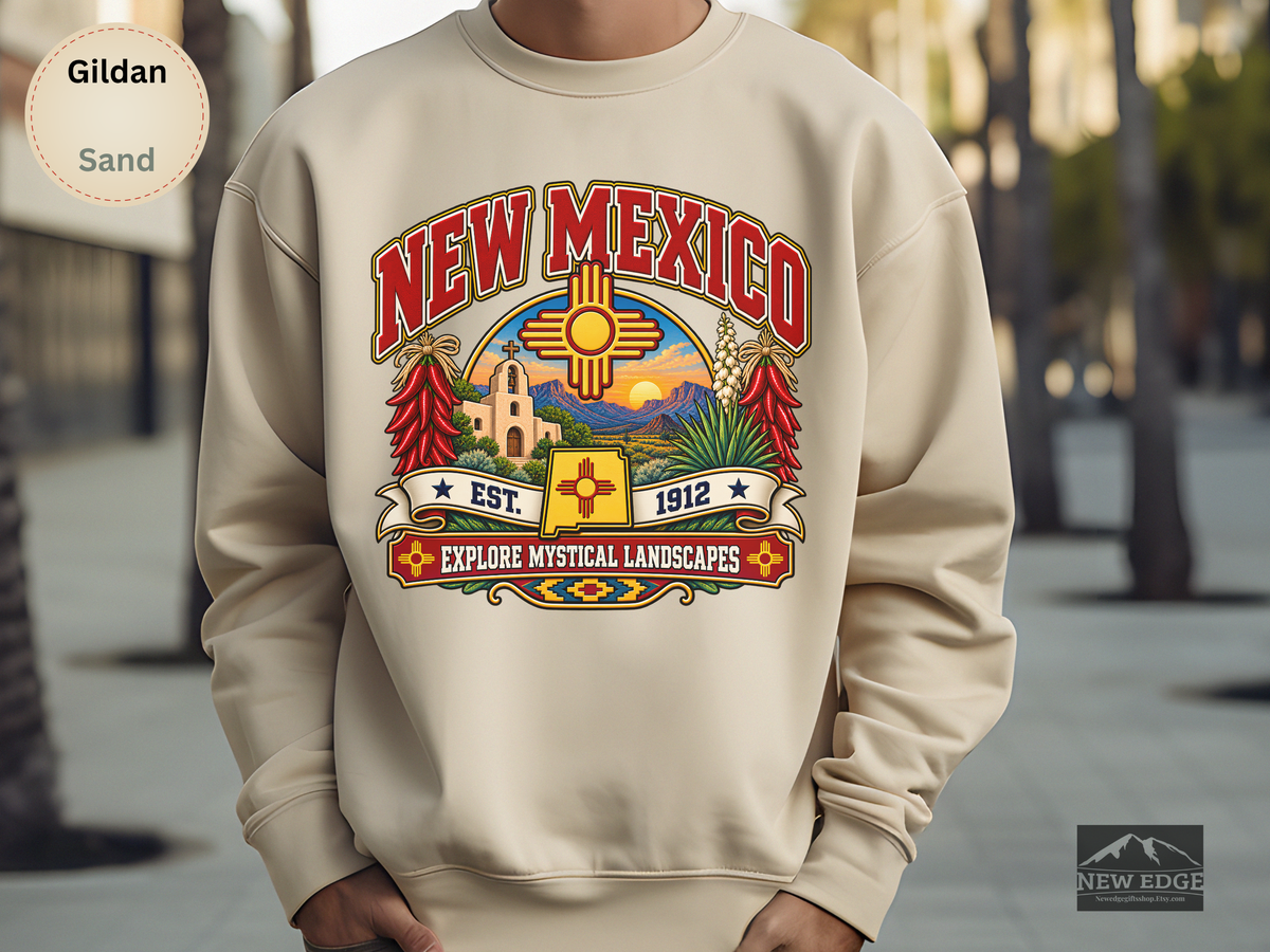 New Mexico Desert Landscape Sweatshirt, Explore Mystical Landscapes Vintage Southwest Gildan 18000 Crewneck
