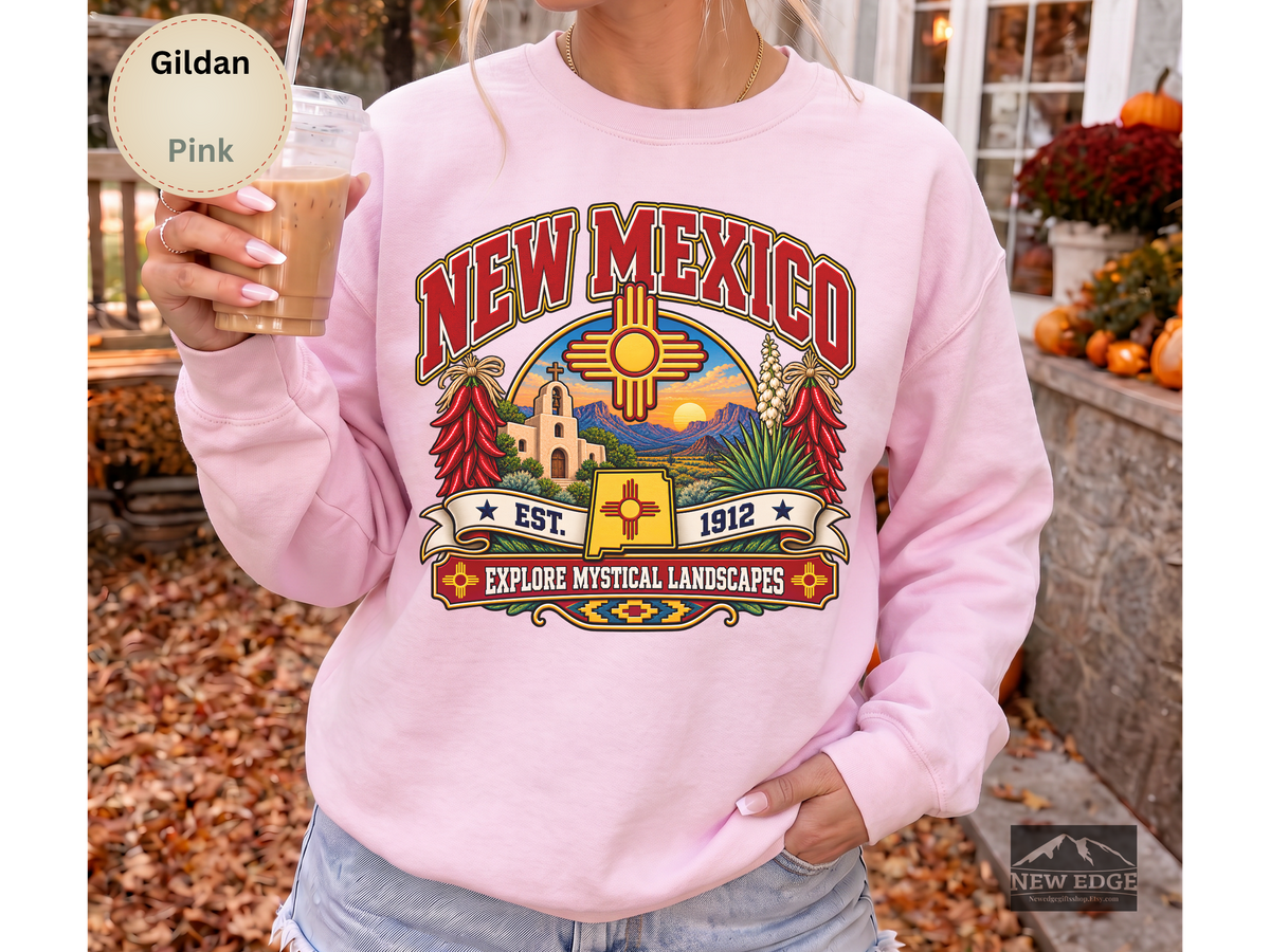 New Mexico Desert Landscape Sweatshirt, Explore Mystical Landscapes Vintage Southwest Gildan 18000 Crewneck