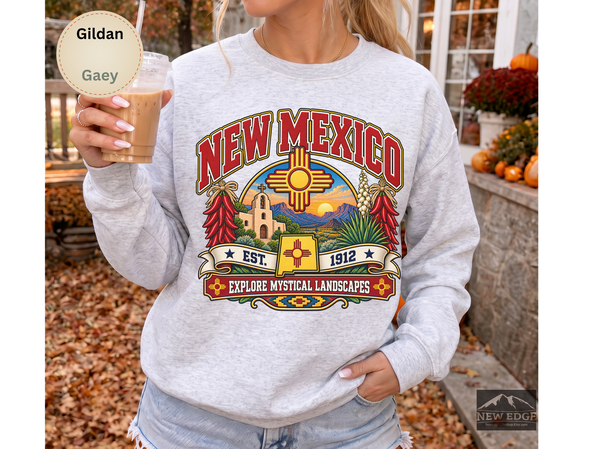New Mexico Desert Landscape Sweatshirt, Explore Mystical Landscapes Vintage Southwest Gildan 18000 Crewneck