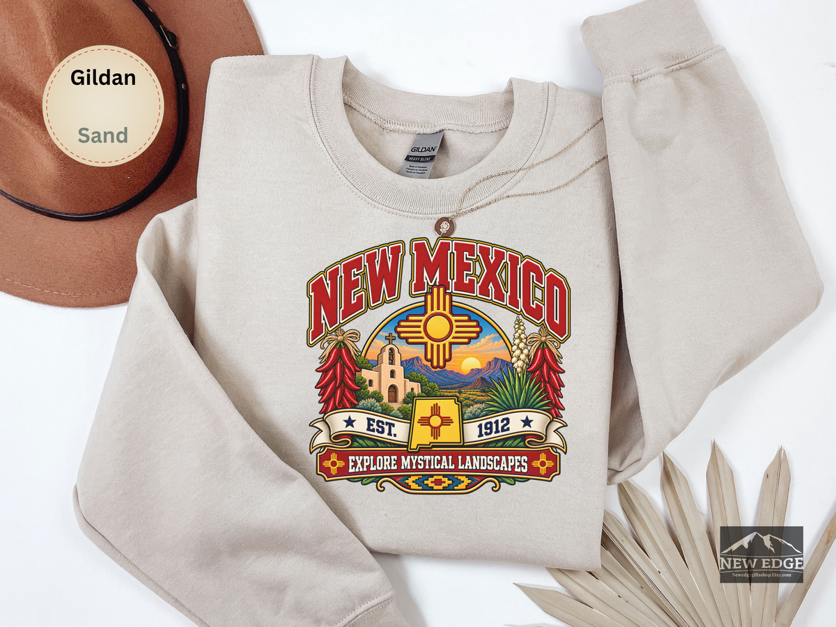 New Mexico Desert Landscape Sweatshirt, Explore Mystical Landscapes Vintage Southwest Gildan 18000 Crewneck