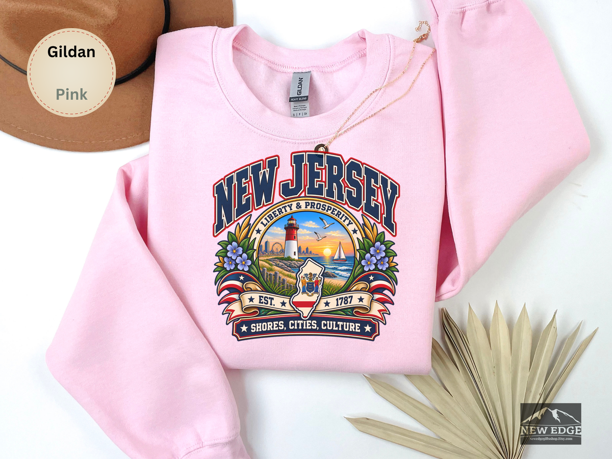 New Jersey Liberty and Prosperity Sweatshirt, Vintage Garden State Pride Gildan 18000, Shore City Heritage Crewneck