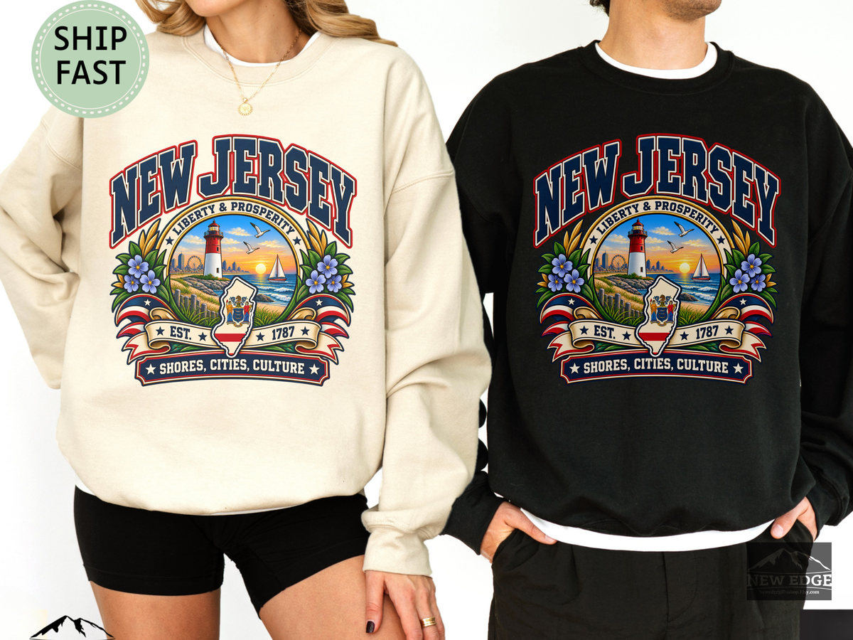 New Jersey Liberty and Prosperity Sweatshirt, Vintage Garden State Pride Gildan 18000, Shore City Heritage Crewneck