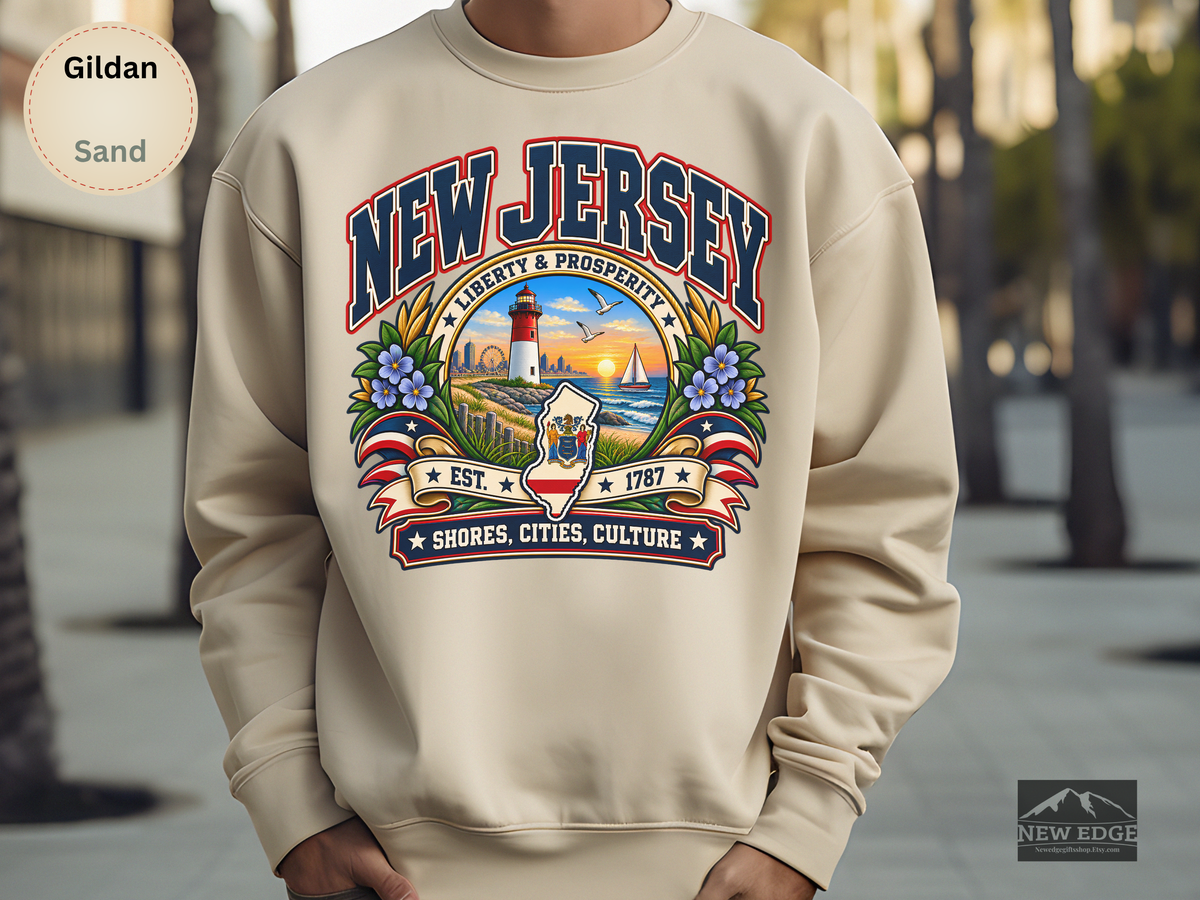 New Jersey Liberty and Prosperity Sweatshirt, Vintage Garden State Pride Gildan 18000, Shore City Heritage Crewneck