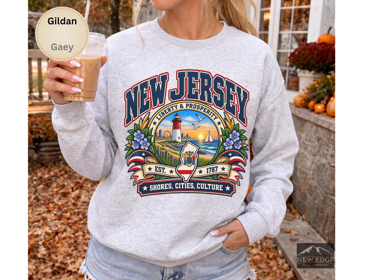 New Jersey Liberty and Prosperity Sweatshirt, Vintage Garden State Pride Gildan 18000, Shore City Heritage Crewneck