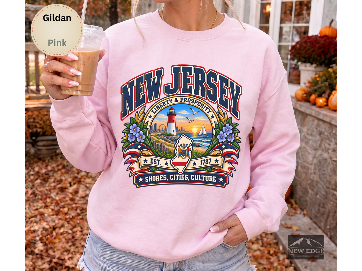 New Jersey Liberty and Prosperity Sweatshirt, Vintage Garden State Pride Gildan 18000, Shore City Heritage Crewneck