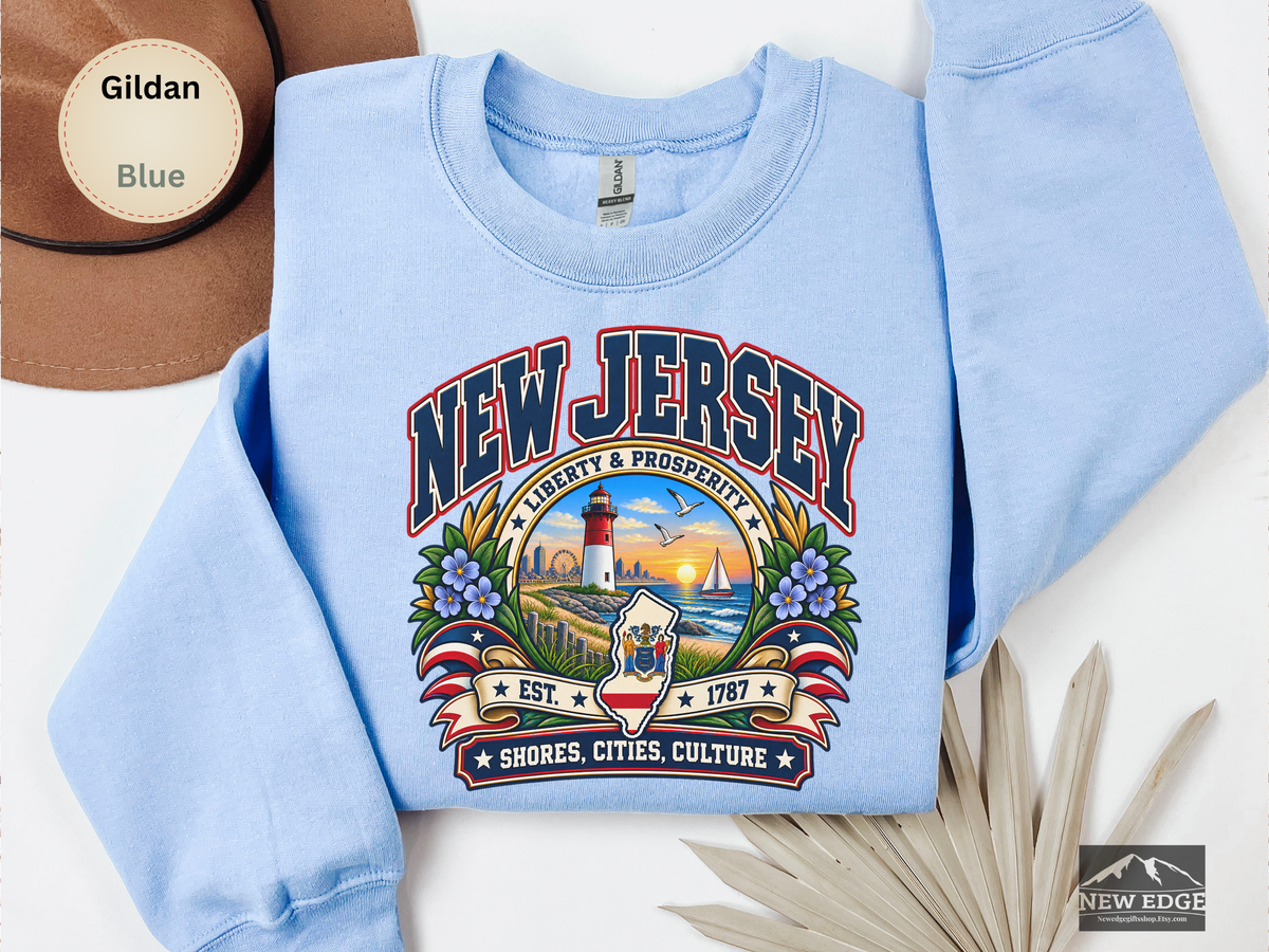 New Jersey Liberty and Prosperity Sweatshirt, Vintage Garden State Pride Gildan 18000, Shore City Heritage Crewneck