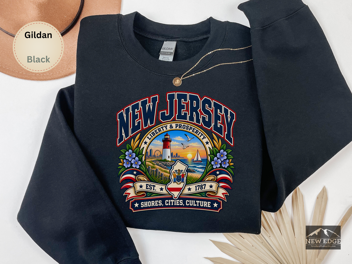 New Jersey Liberty and Prosperity Sweatshirt, Vintage Garden State Pride Gildan 18000, Shore City Heritage Crewneck
