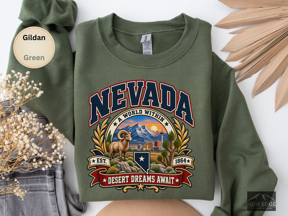 Nevada Desert Dreams Sweatshirt, Vintage Nevada State Pride Gildan 18000, Desert Southwest Crewneck
