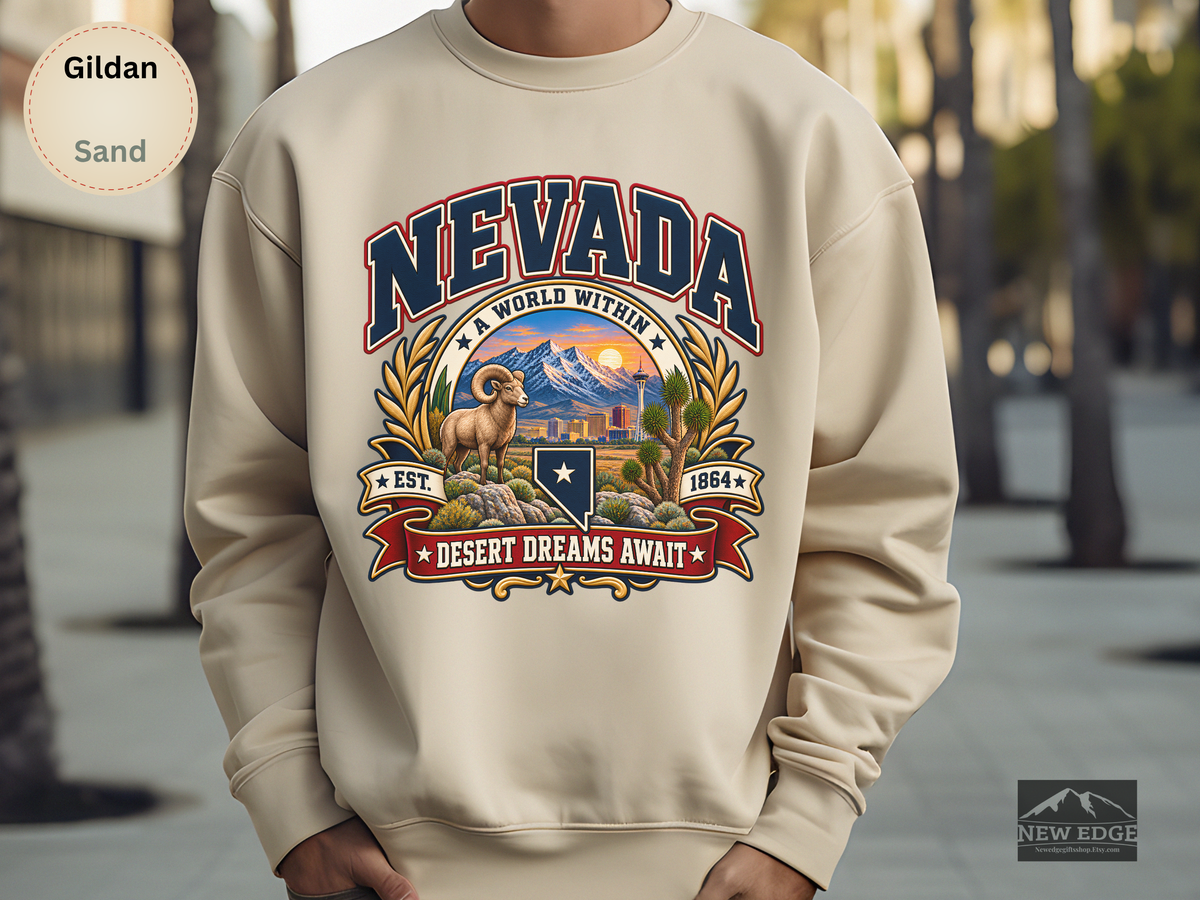 Nevada Desert Dreams Sweatshirt, Vintage Nevada State Pride Gildan 18000, Desert Southwest Crewneck