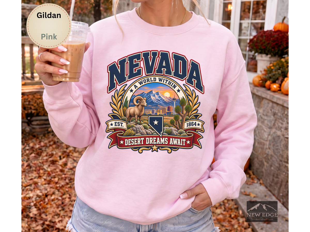 Nevada Desert Dreams Sweatshirt, Vintage Nevada State Pride Gildan 18000, Desert Southwest Crewneck