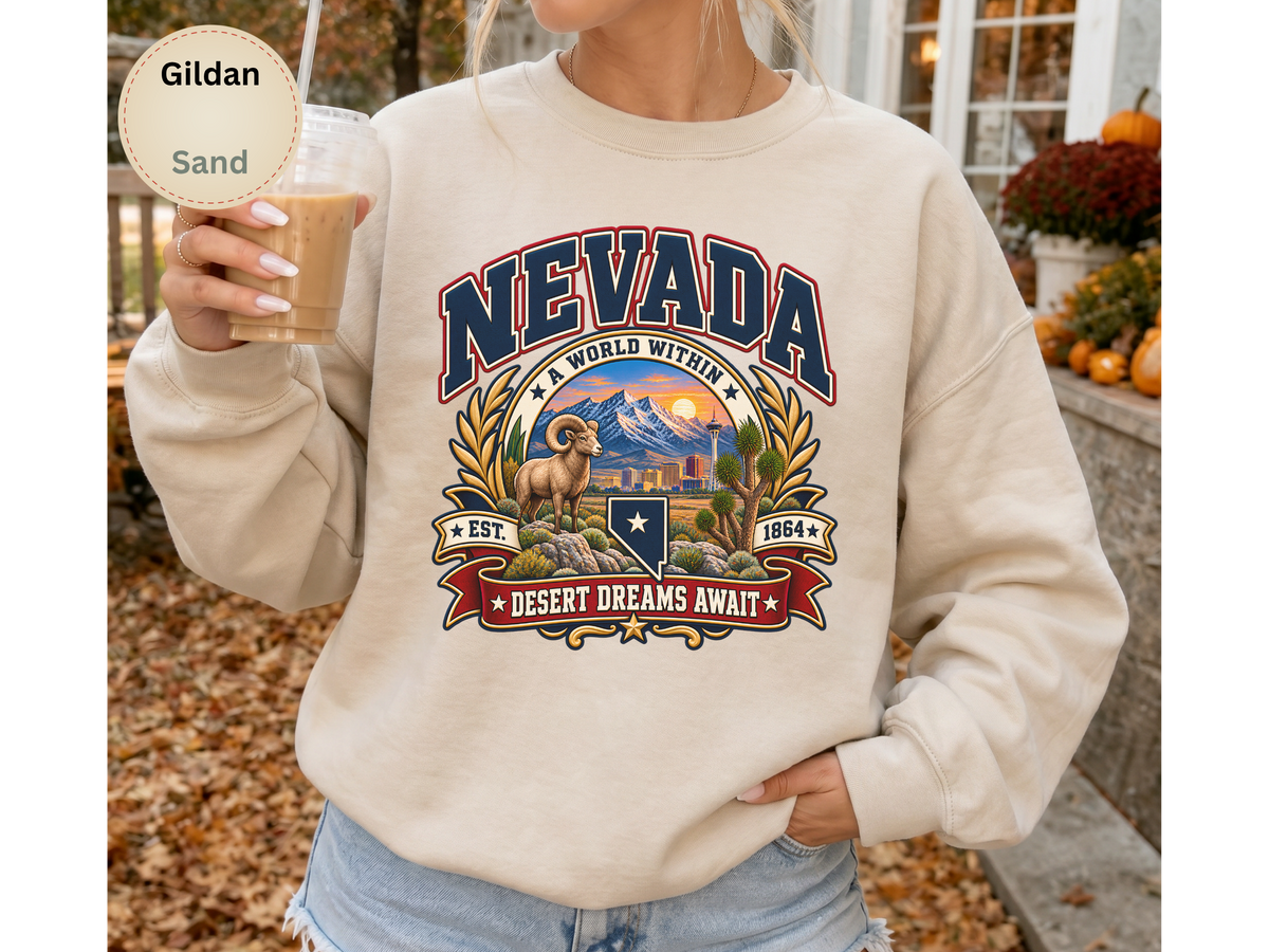 Nevada Desert Dreams Sweatshirt, Vintage Nevada State Pride Gildan 18000, Desert Southwest Crewneck