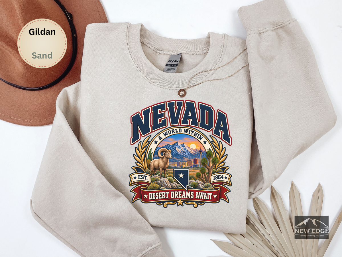 Nevada Desert Dreams Sweatshirt, Vintage Nevada State Pride Gildan 18000, Desert Southwest Crewneck
