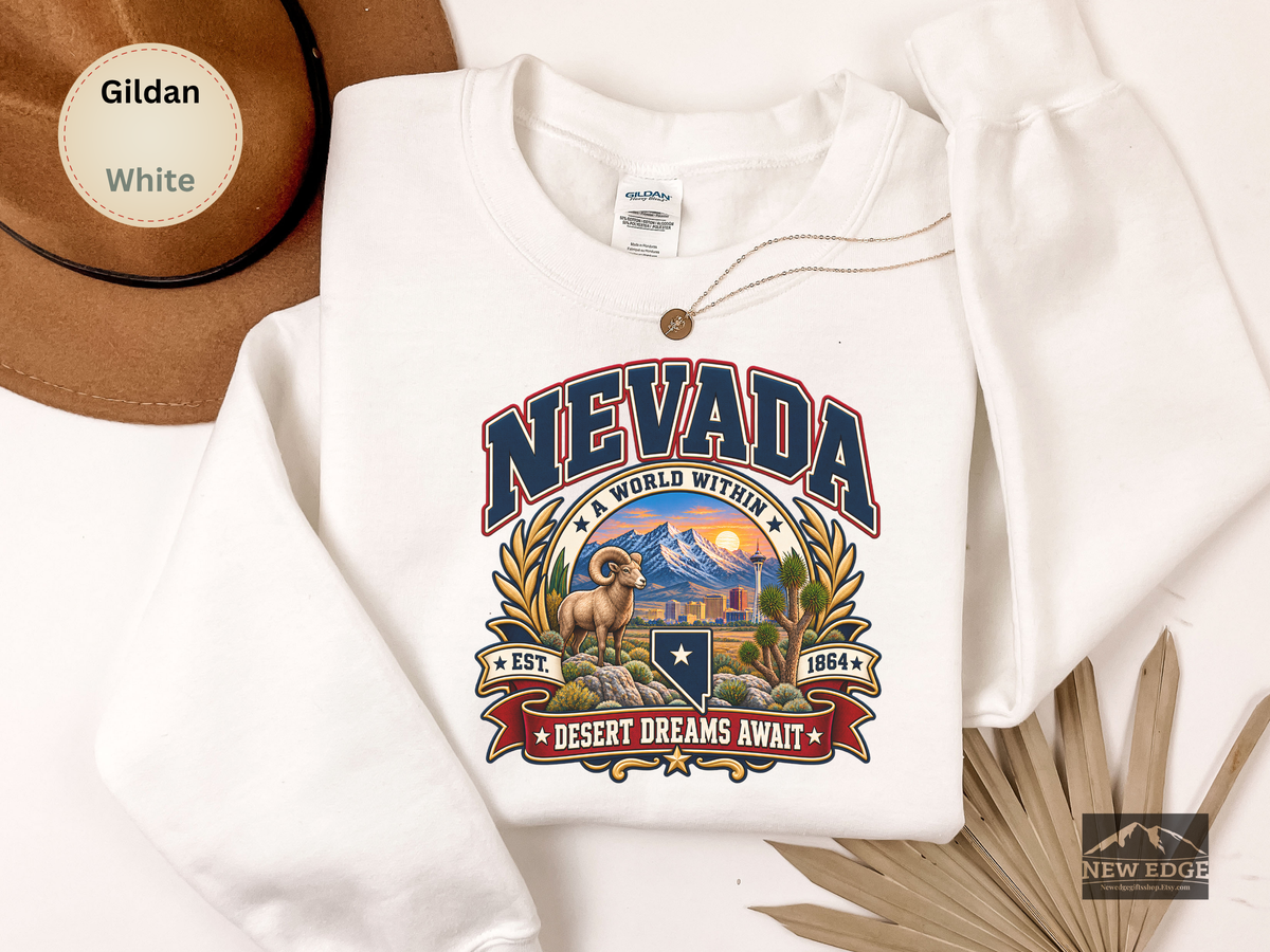 Nevada Desert Dreams Sweatshirt, Vintage Nevada State Pride Gildan 18000, Desert Southwest Crewneck