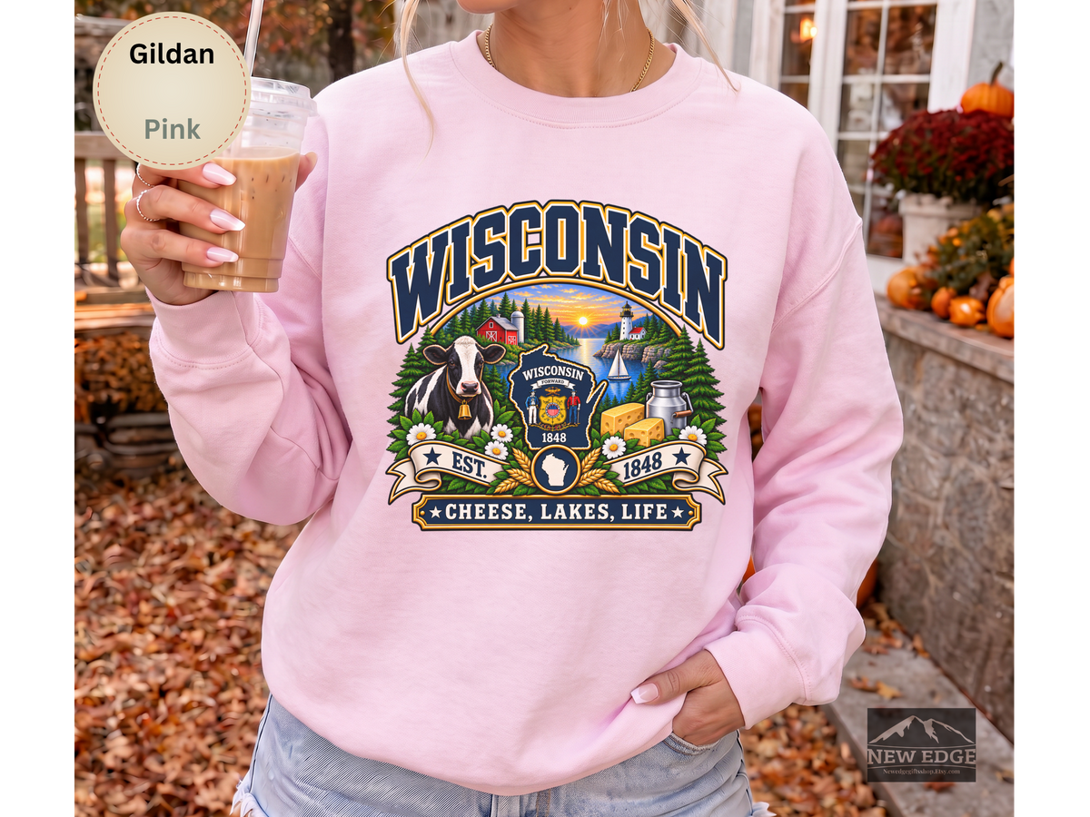 Wisconsin Cheese Lakes Life Sweatshirt, Vintage State Pride Gildan 18000 Crewneck, Scenic Wisconsin Gift