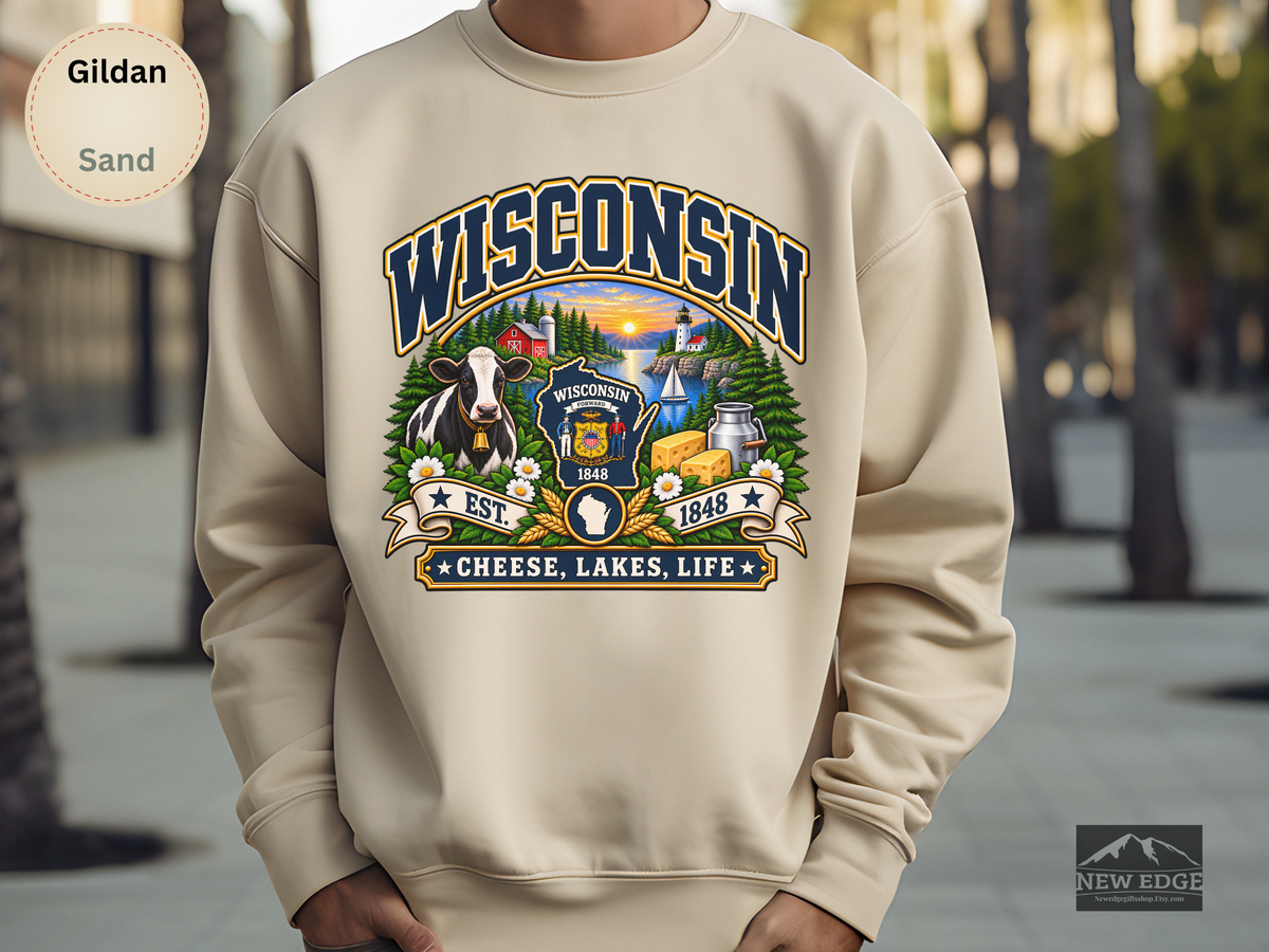 Wisconsin Cheese Lakes Life Sweatshirt, Vintage State Pride Gildan 18000 Crewneck, Scenic Wisconsin Gift