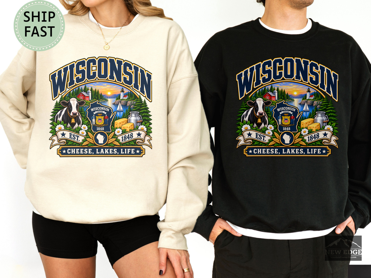 Wisconsin Cheese Lakes Life Sweatshirt, Vintage State Pride Gildan 18000 Crewneck, Scenic Wisconsin Gift