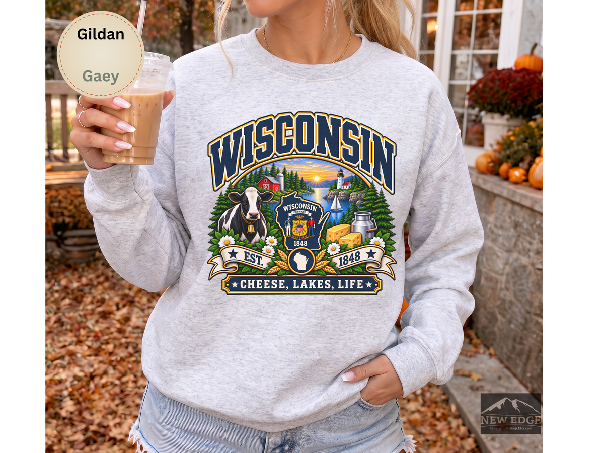Wisconsin Cheese Lakes Life Sweatshirt, Vintage State Pride Gildan 18000 Crewneck, Scenic Wisconsin Gift