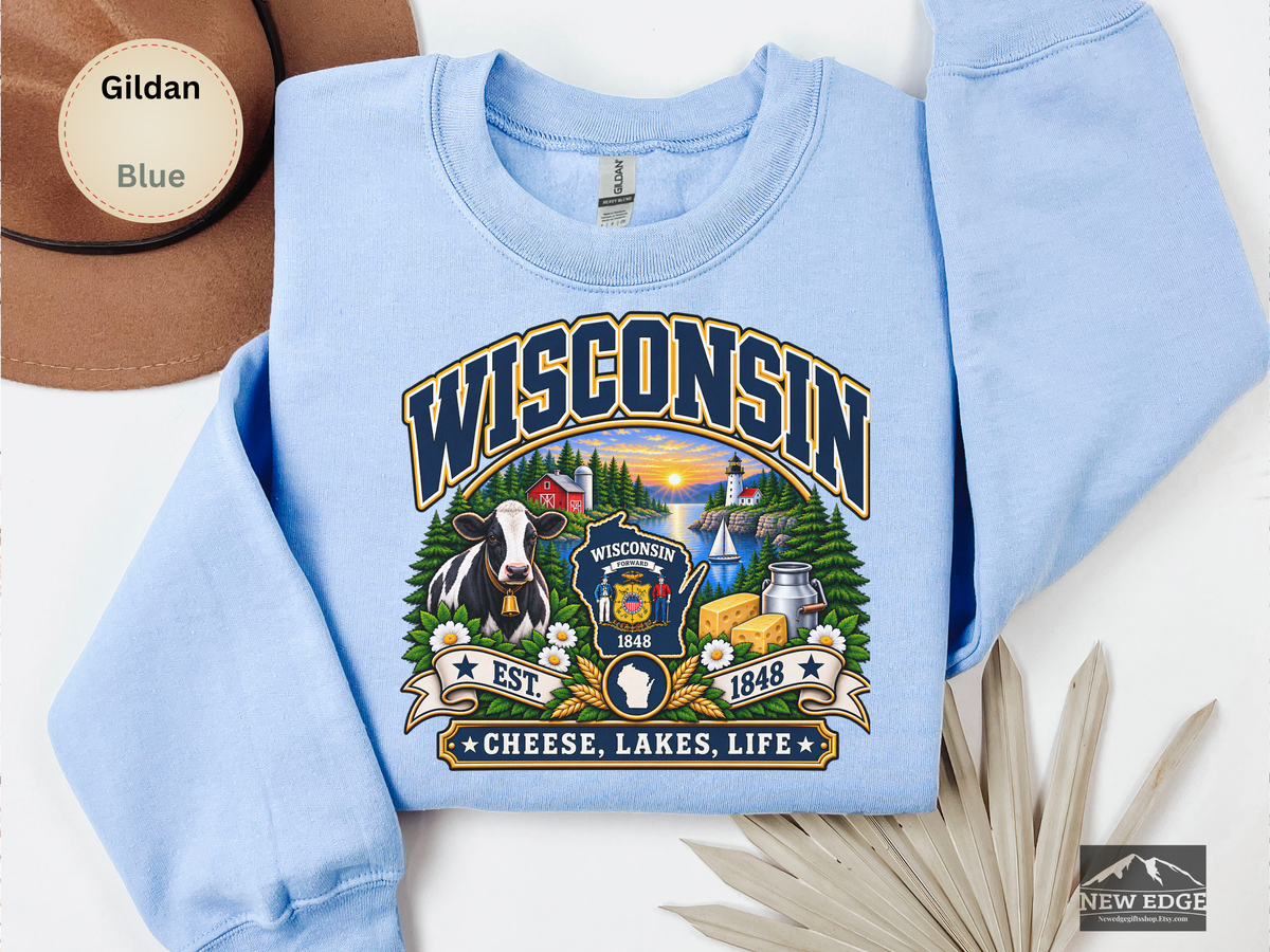 Wisconsin Cheese Lakes Life Sweatshirt, Vintage State Pride Gildan 18000 Crewneck, Scenic Wisconsin Gift