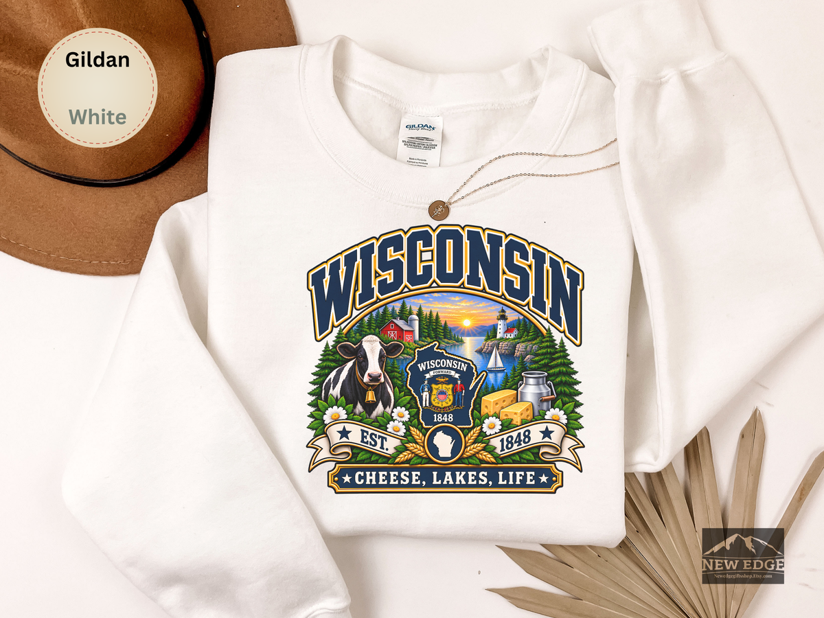 Wisconsin Cheese Lakes Life Sweatshirt, Vintage State Pride Gildan 18000 Crewneck, Scenic Wisconsin Gift