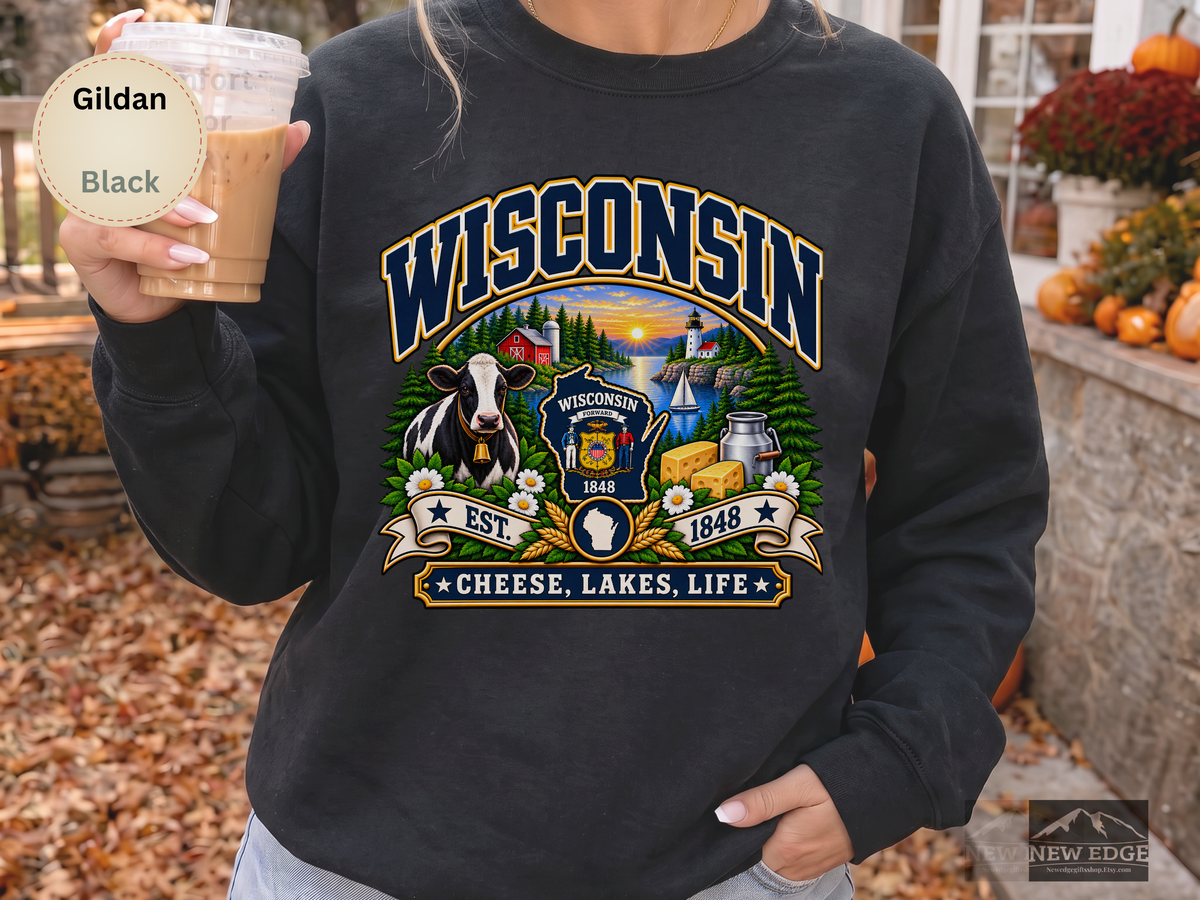 Wisconsin Cheese Lakes Life Sweatshirt, Vintage State Pride Gildan 18000 Crewneck, Scenic Wisconsin Gift