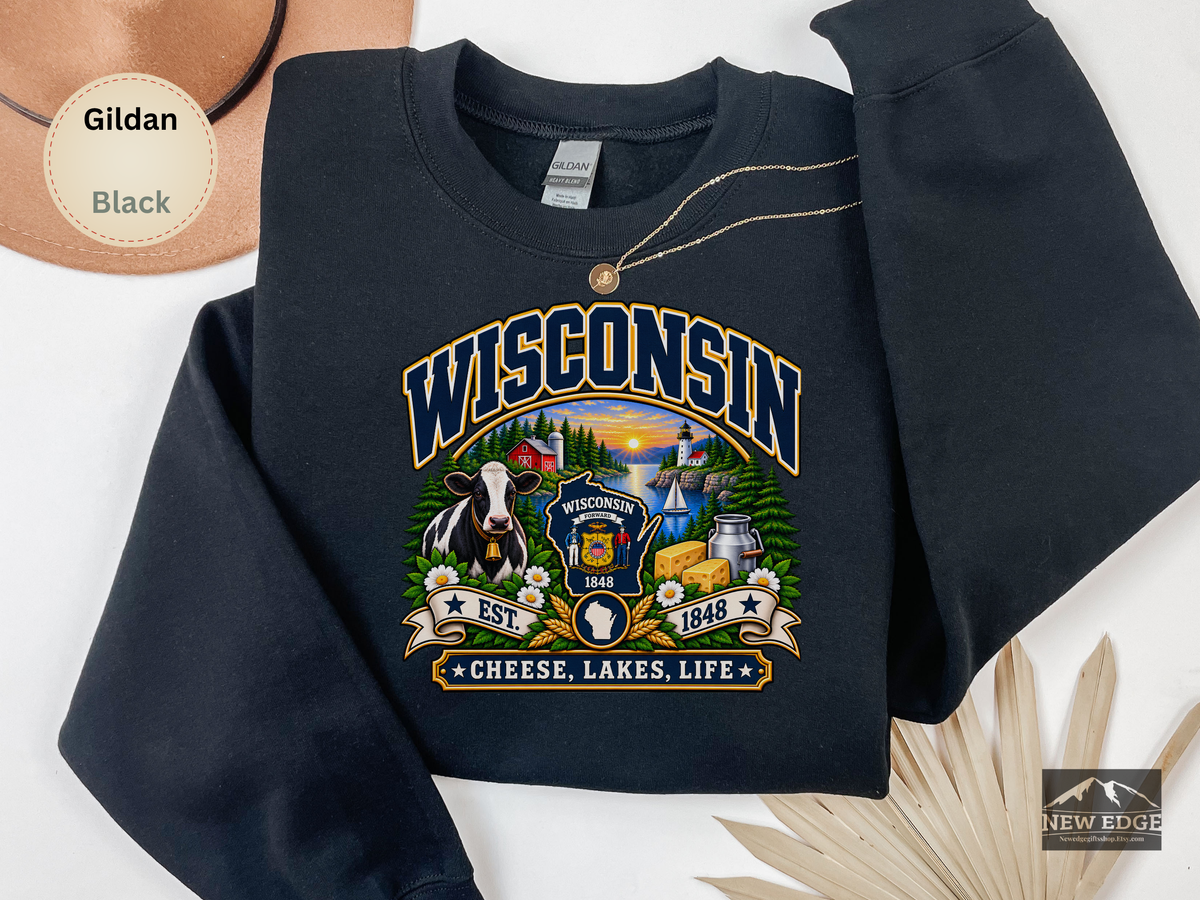Wisconsin Cheese Lakes Life Sweatshirt, Vintage State Pride Gildan 18000 Crewneck, Scenic Wisconsin Gift