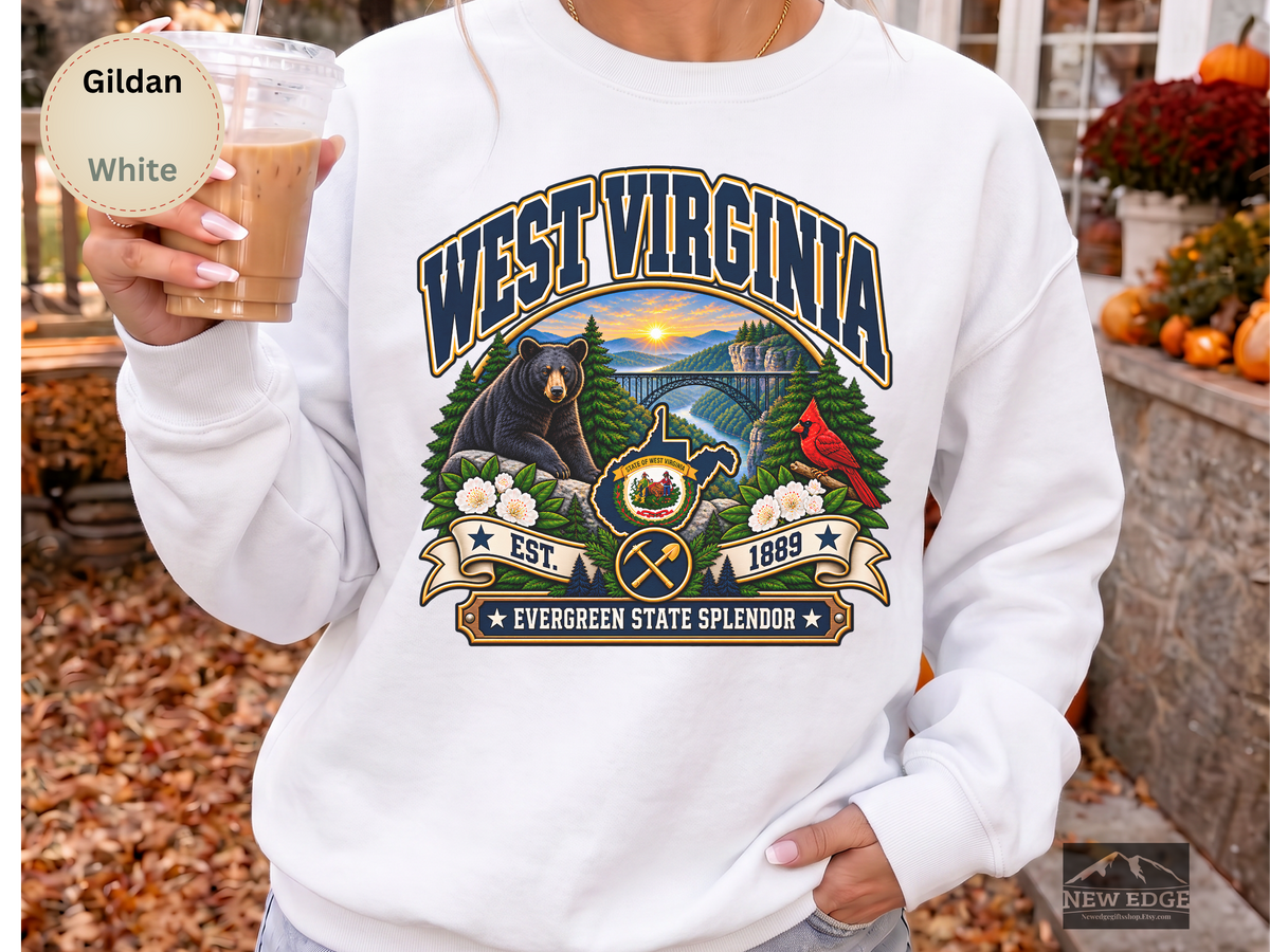 West Virginia Mountain State Sweatshirt, Scenic Appalachian Gildan 18000 Crewneck, Vintage State Pride Gift