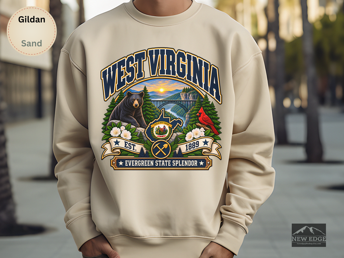 West Virginia Mountain State Sweatshirt, Scenic Appalachian Gildan 18000 Crewneck, Vintage State Pride Gift