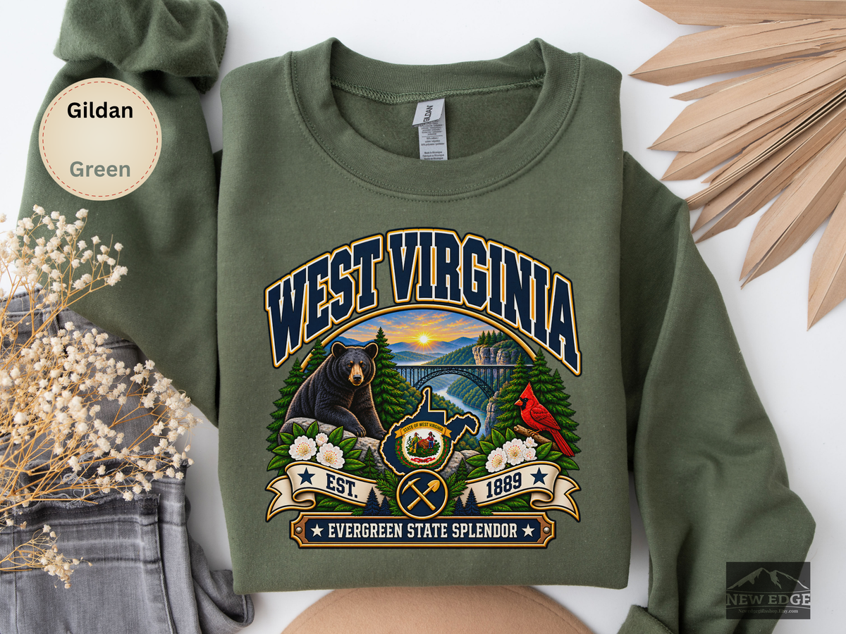 West Virginia Mountain State Sweatshirt, Scenic Appalachian Gildan 18000 Crewneck, Vintage State Pride Gift