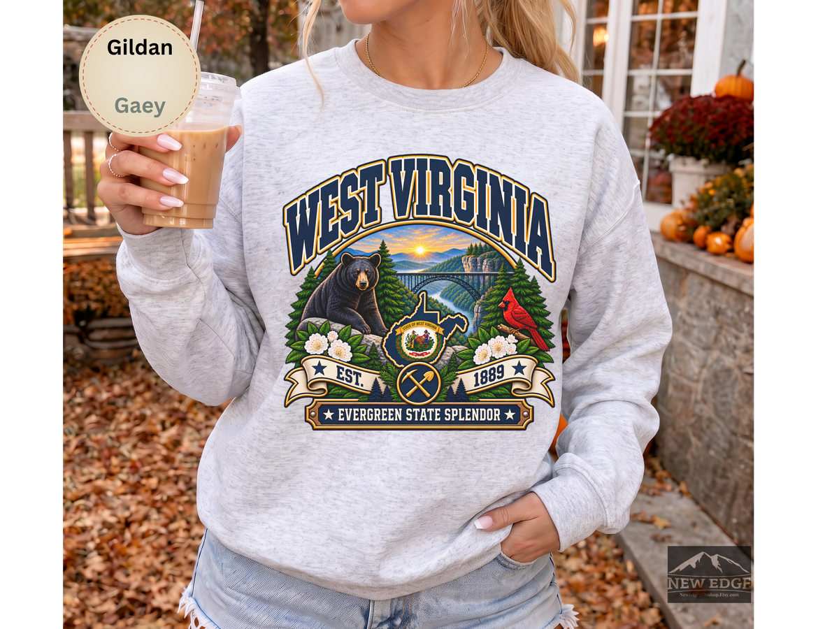 West Virginia Mountain State Sweatshirt, Scenic Appalachian Gildan 18000 Crewneck, Vintage State Pride Gift