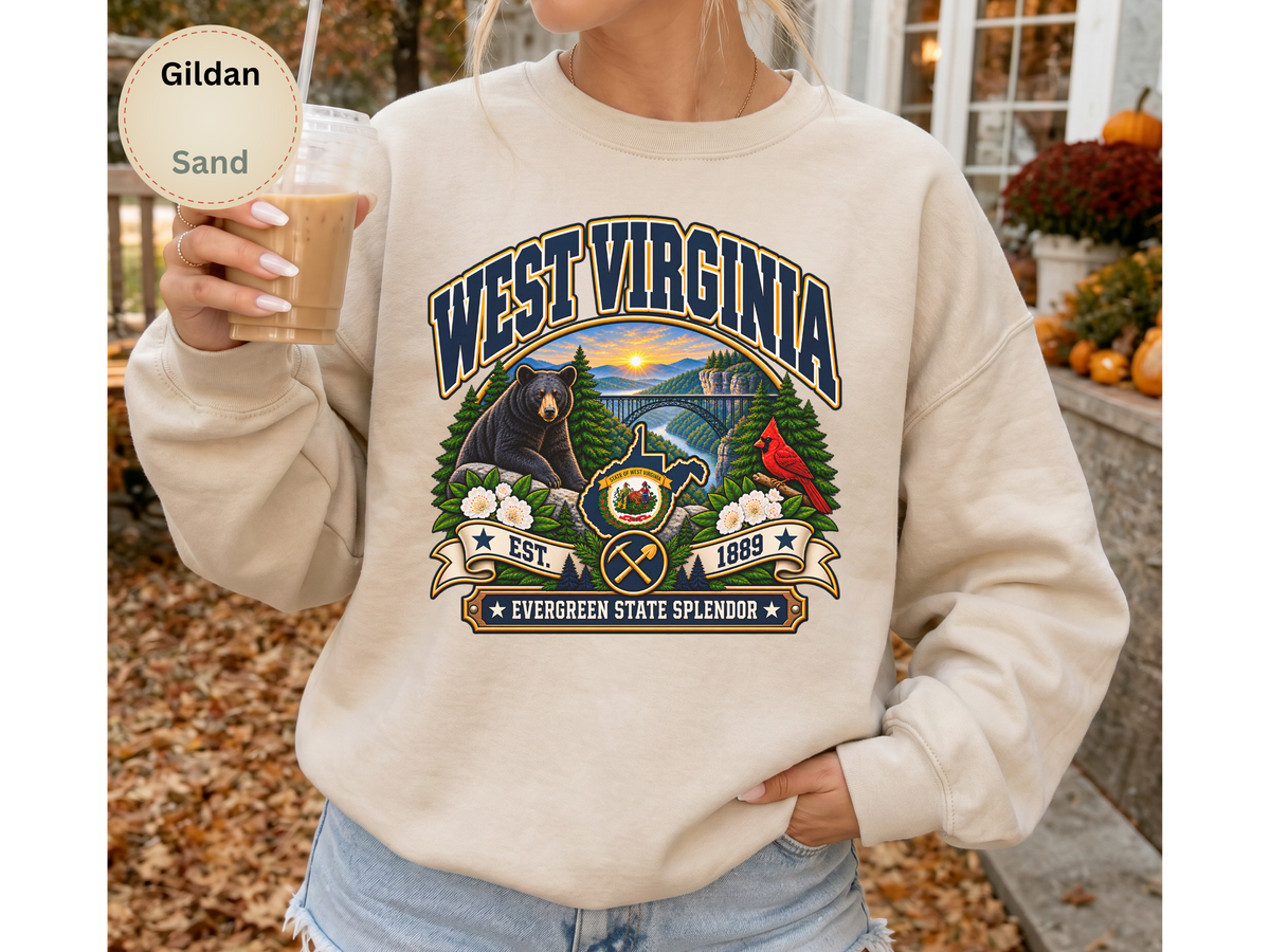 West Virginia Mountain State Sweatshirt, Scenic Appalachian Gildan 18000 Crewneck, Vintage State Pride Gift