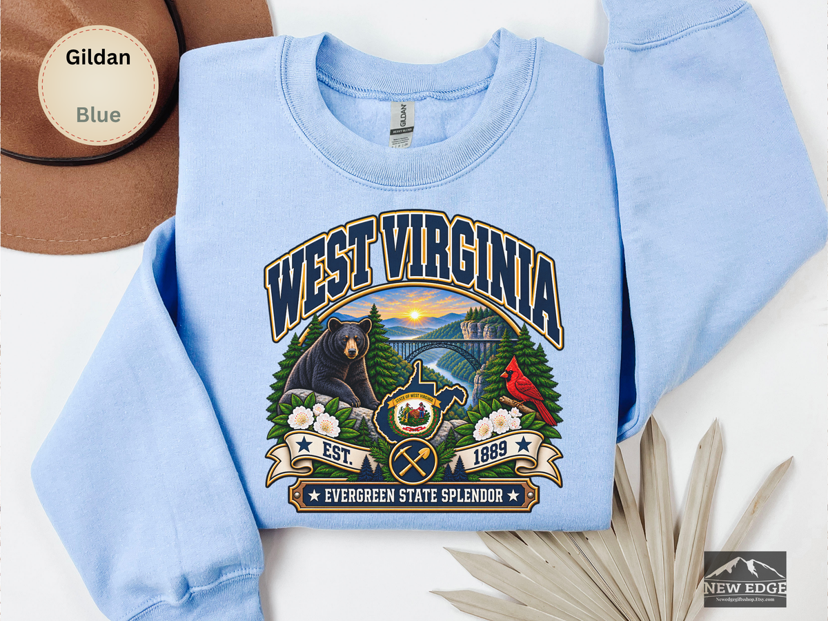 West Virginia Mountain State Sweatshirt, Scenic Appalachian Gildan 18000 Crewneck, Vintage State Pride Gift