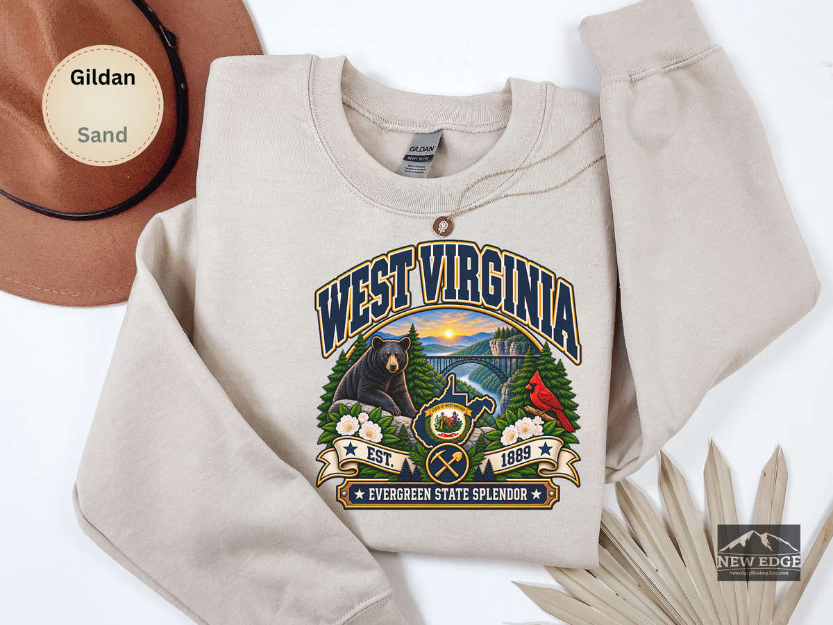 West Virginia Mountain State Sweatshirt, Scenic Appalachian Gildan 18000 Crewneck, Vintage State Pride Gift