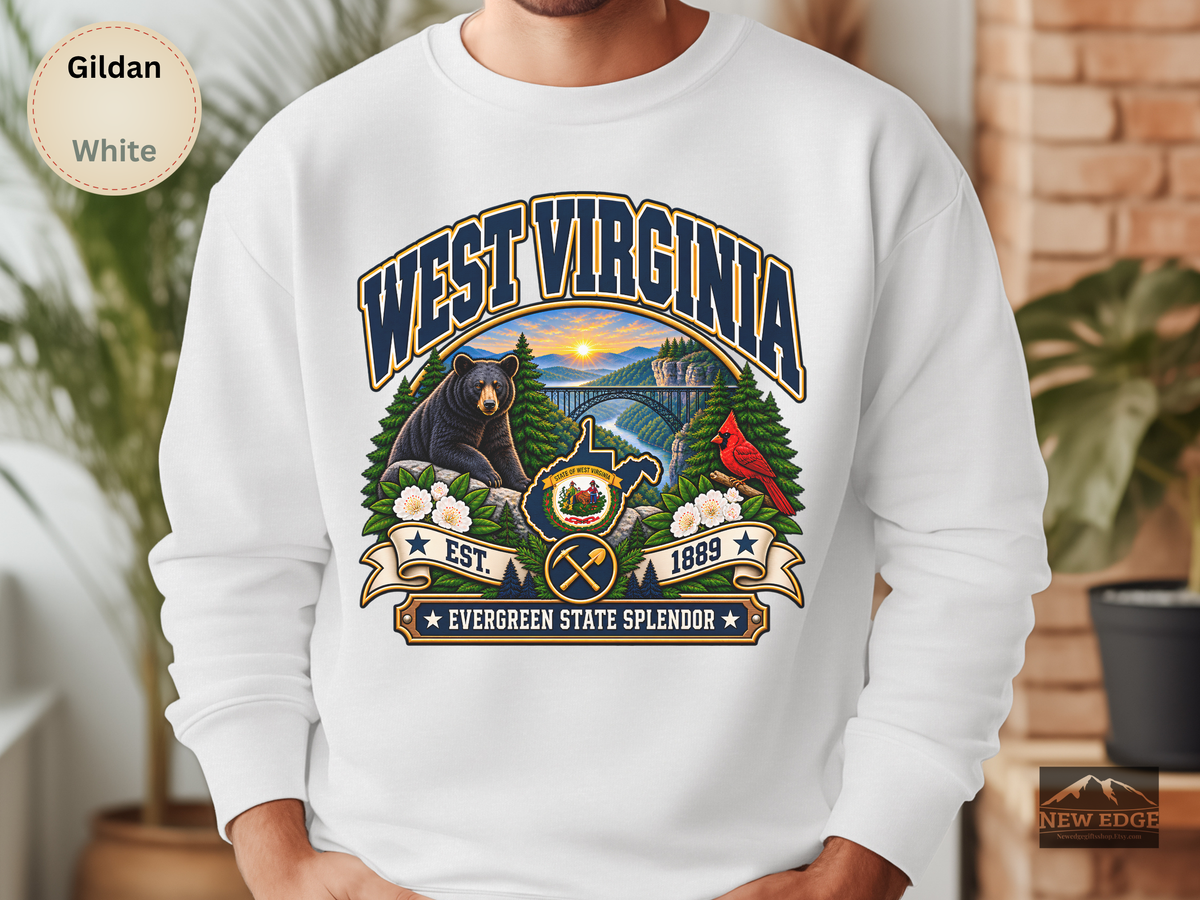 West Virginia Mountain State Sweatshirt, Scenic Appalachian Gildan 18000 Crewneck, Vintage State Pride Gift