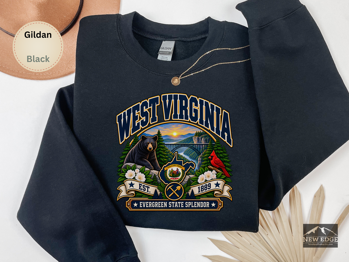 West Virginia Mountain State Sweatshirt, Scenic Appalachian Gildan 18000 Crewneck, Vintage State Pride Gift