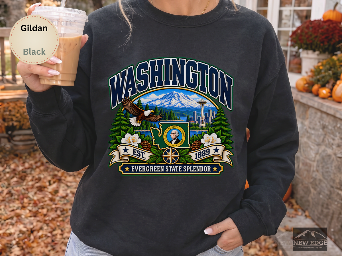 Washington Evergreen State Sweatshirt, Scenic Pacific Northwest Gildan 18000 Crewneck, Vintage State Pride