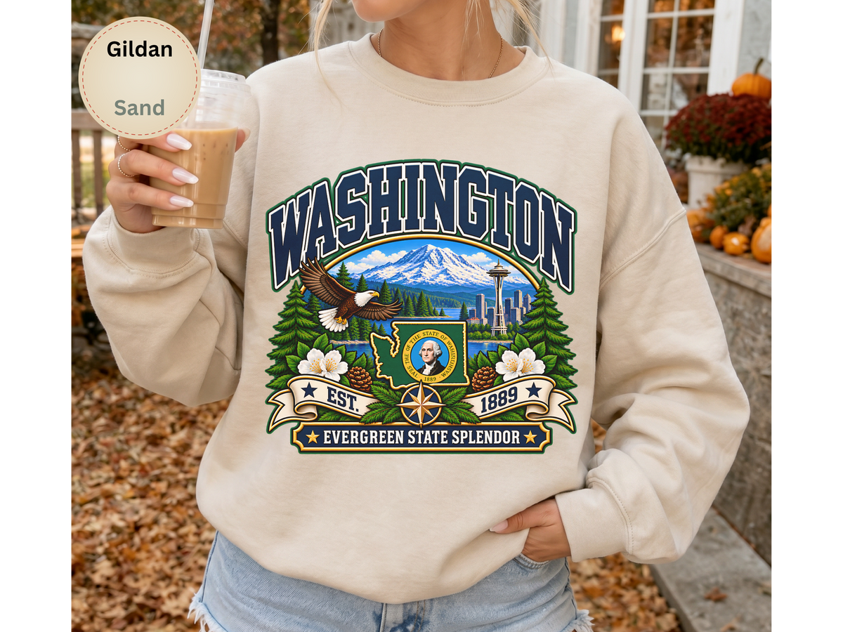 Washington Evergreen State Sweatshirt, Scenic Pacific Northwest Gildan 18000 Crewneck, Vintage State Pride