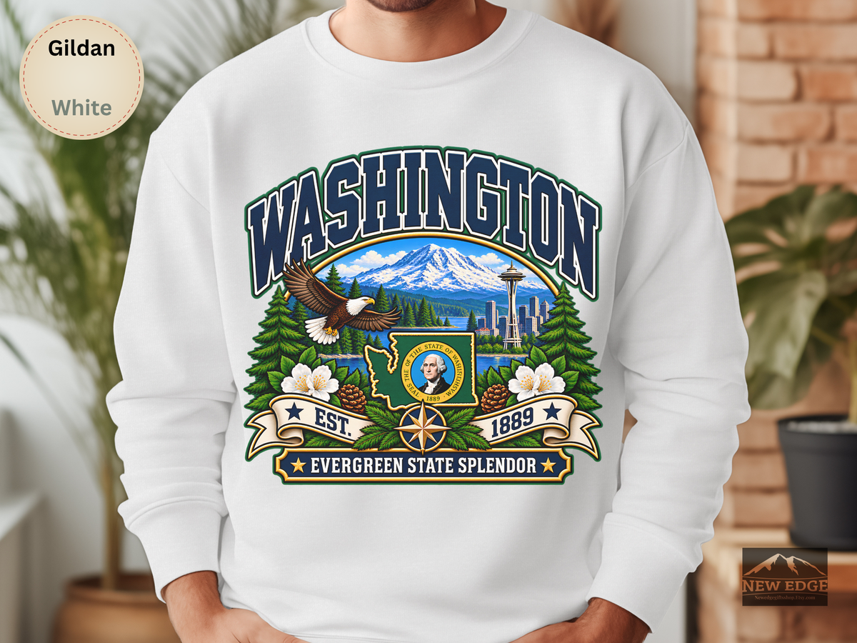 Washington Evergreen State Sweatshirt, Scenic Pacific Northwest Gildan 18000 Crewneck, Vintage State Pride