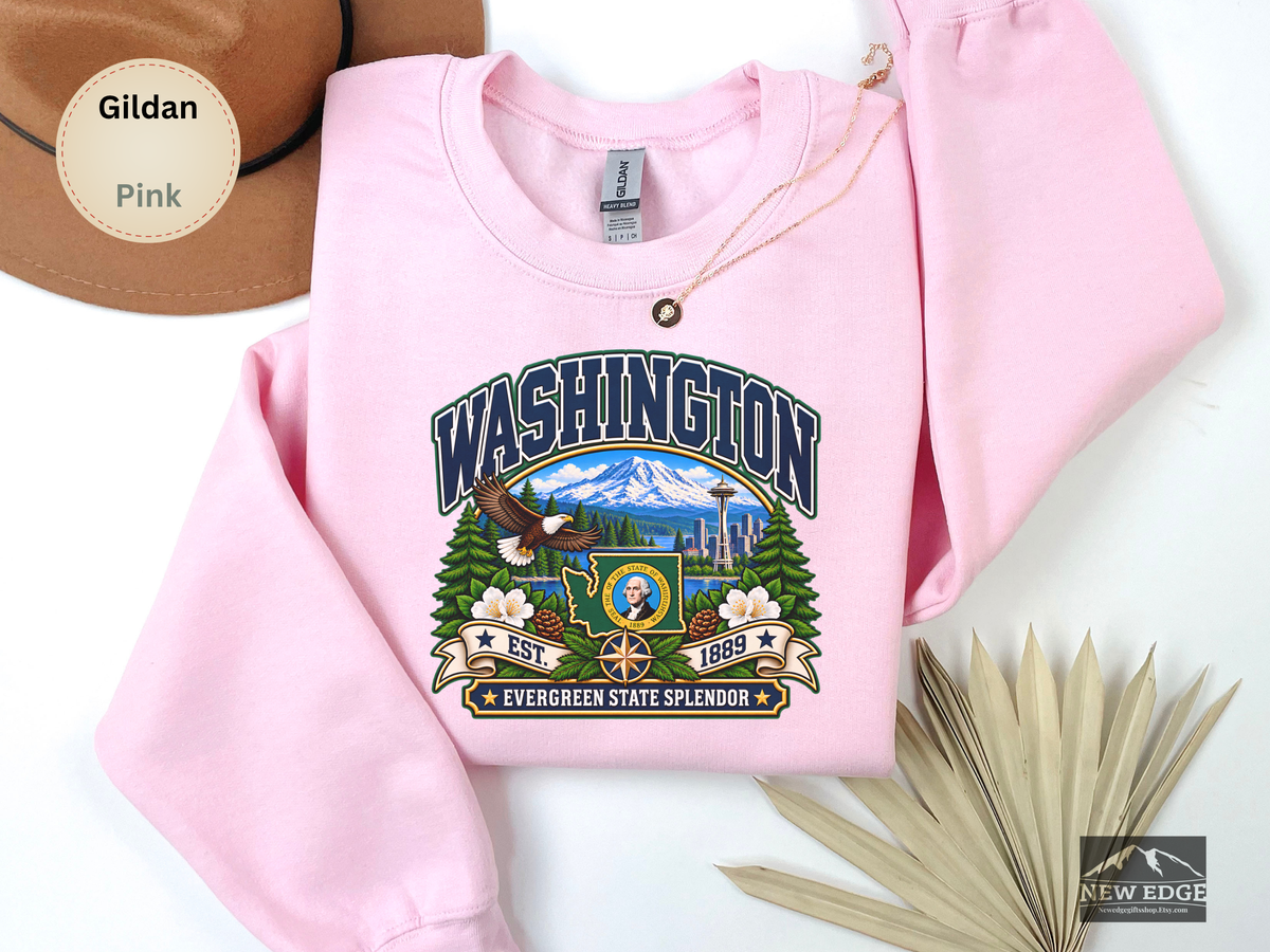 Washington Evergreen State Sweatshirt, Scenic Pacific Northwest Gildan 18000 Crewneck, Vintage State Pride