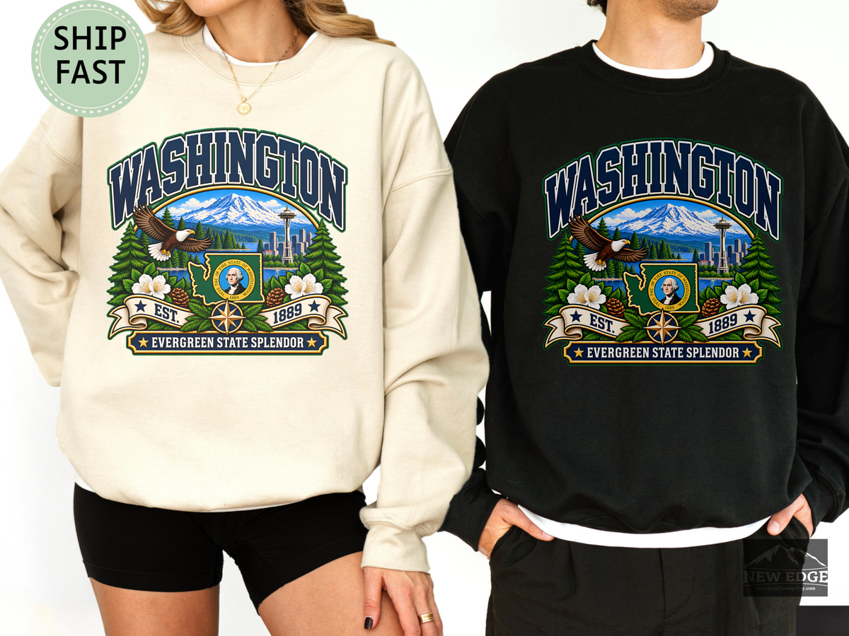 Washington Evergreen State Sweatshirt, Scenic Pacific Northwest Gildan 18000 Crewneck, Vintage State Pride