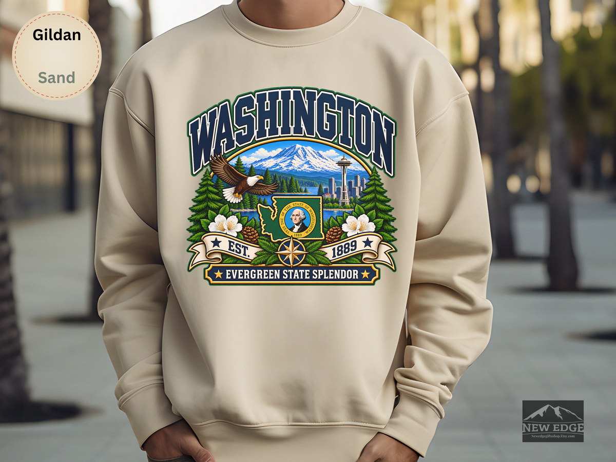 Washington Evergreen State Sweatshirt, Scenic Pacific Northwest Gildan 18000 Crewneck, Vintage State Pride