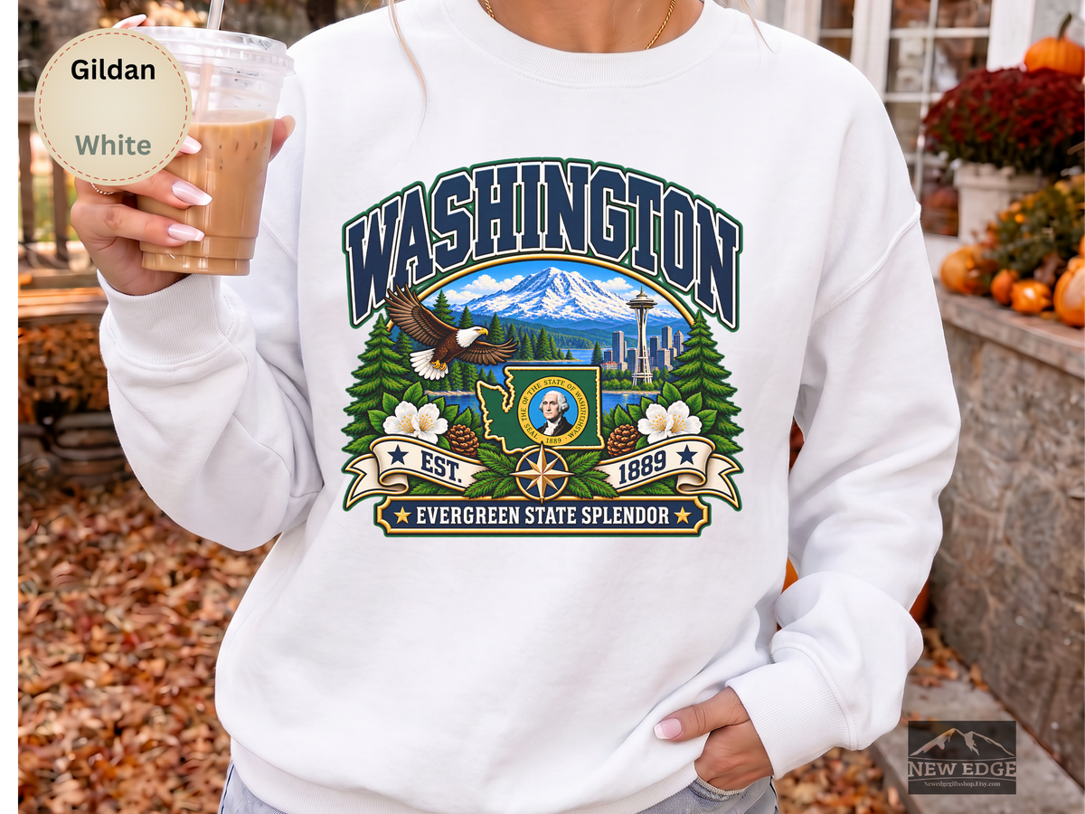 Washington Evergreen State Sweatshirt, Scenic Pacific Northwest Gildan 18000 Crewneck, Vintage State Pride